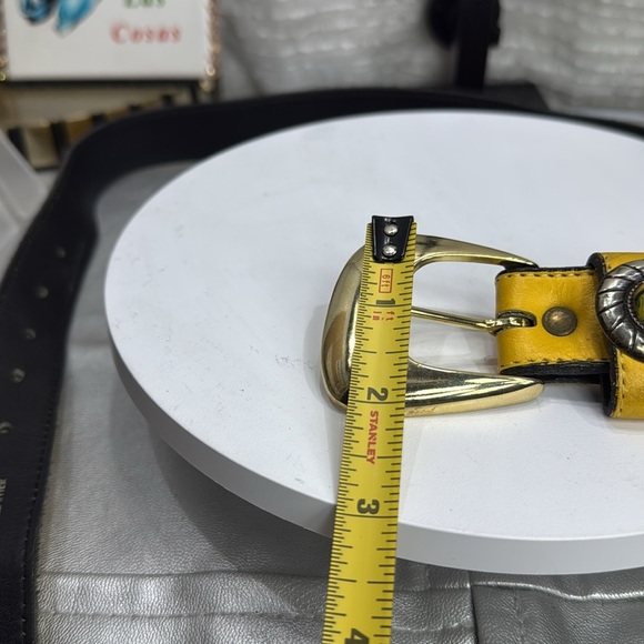 (H) Leatherock 7129 Vintage Yellow BeltWestern-style gold buckle leather, Sz S/M - Picture 11 of 14